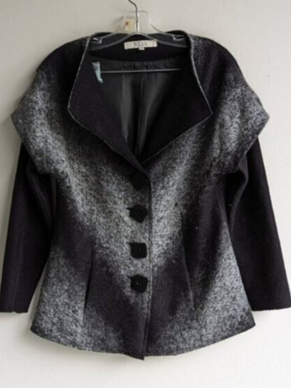 NESS black & gray ombre acrylic wool-like trapeze style coat